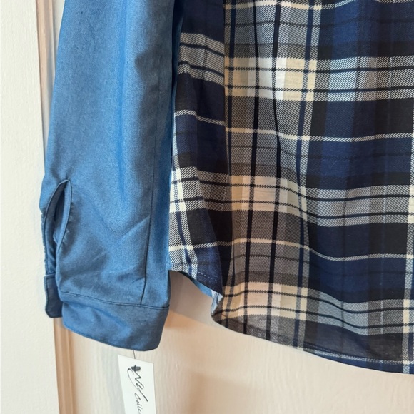 NY Collection Denim Blue Button Down Shirt - Picture 2 of 9